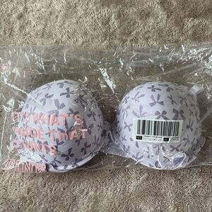 VICTORIA SECRET PINK Super Push-Up Bra Purple Whisper Lace Bow Print 40D